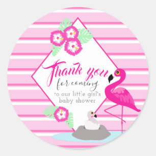 Dank u roze flamingo baby shower stickers