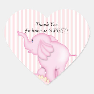 Dank u roze olifant Baby shower Heart sticker