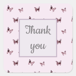 Dank u roze satin Butterflies Vierkante Sticker