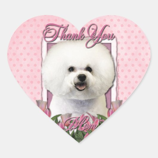 Dank u - Roze Tulpen - Bichon Frise Hart Sticker (Voorkant)