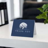 Dank u Rustiek Navy Blue White Willow Tree Logo Bedankkaart