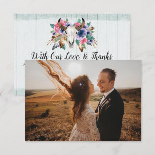 Dank u Rustieke Bloemen Koe Skull Boho fotokaart Bedankkaart