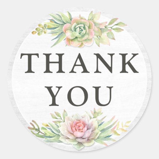Dank u rustieke houten Waterverf vettige cactus Ronde Sticker (Voorkant)