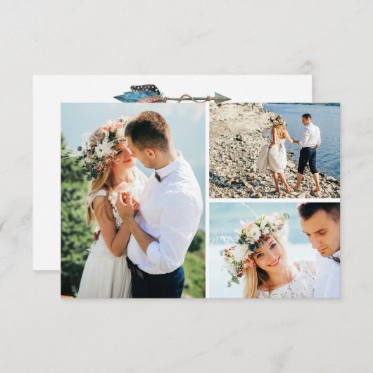 Dank u rustieke turquoise veer pijl foto bedankkaart (Voorkant / Achterkant)