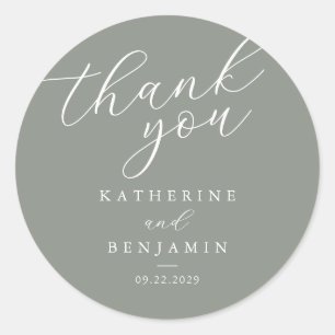 Dank u Sage Green Minimalist Wedding Ronde Sticker