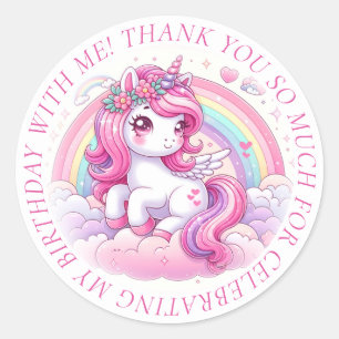 Dank u Schattige Roze Eenhoorn Ronde Sticker