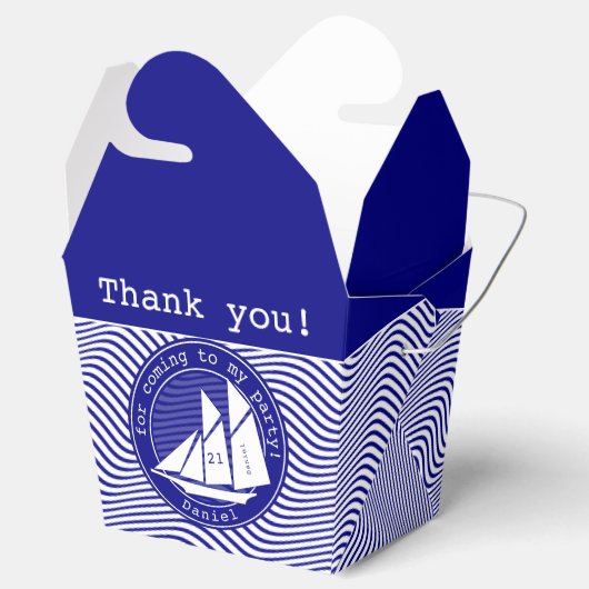 Dank u - Schooner op Navy Waves nautische partij Bedankdoosjes (Geopend)