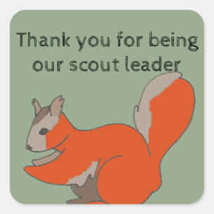 Dank u scout leider artistieke rode eekhoorn vierkante sticker