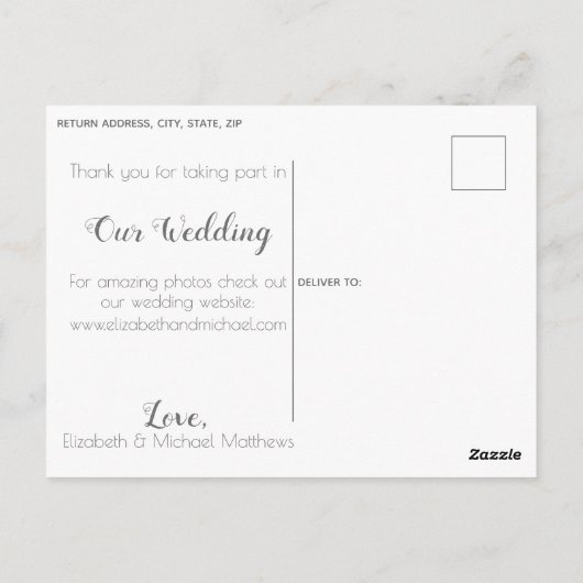 Dank U script aangepaste foto bruiloft dank u Briefkaart (Achterkant)