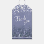 Dank u script blauwe pijnbomen kunst cadeau labels cadeaulabel (Voorkant)