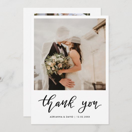 Dank u script bruiloft paar foto elegant bedankkaart (Voorkant / Achterkant)