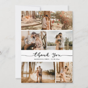 Dank U Script Elegante Trouwfoto Collage Bedankkaart