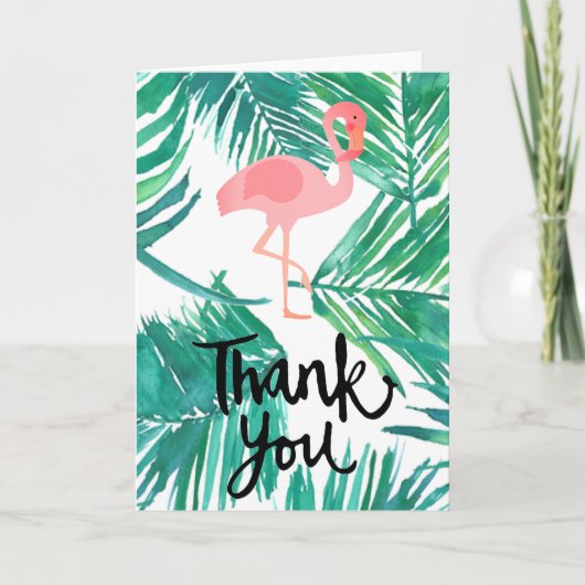 Dank u script flamingo op tropisch patroon bedankkaart (Voorkant)