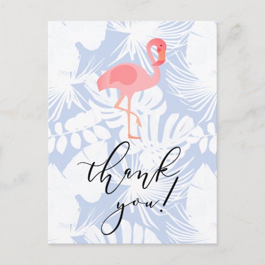 Dank u script flamingo tropische palmbladeren briefkaart (Voorkant)