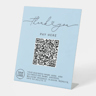 Dank U Script Hart Scan Me QR Code Logo blauw Reclamebord Met Voetstuk