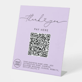 Dank U Script Hart Scan Me QR Code Logo paars Reclamebord Met Voetstuk