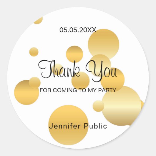 Dank U Script Nabootsing Gouden Confetti Sjabloon Ronde Sticker (Voorkant)
