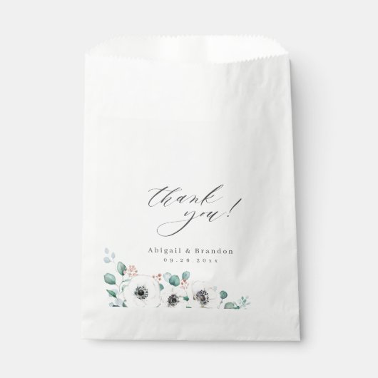 "Dank u" script rustieke anemoon bloemenbruiloft Bedankzakje (Voorkant)
