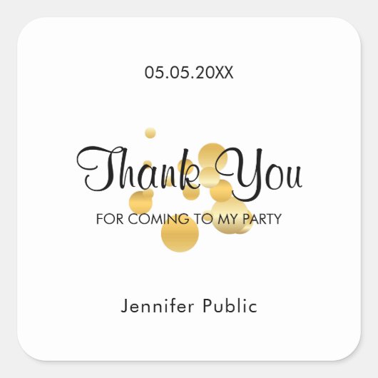 Dank u Script Sjabloon Faux Gold Confetti Vierkante Sticker (Voorkant)