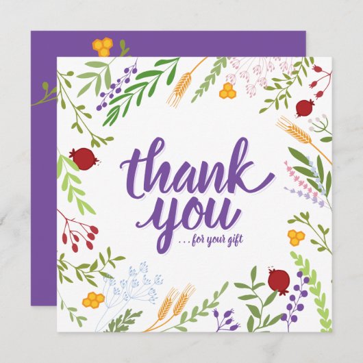 Dank u Script Whimsical Spring Floral Kaart (Voorkant / Achterkant)