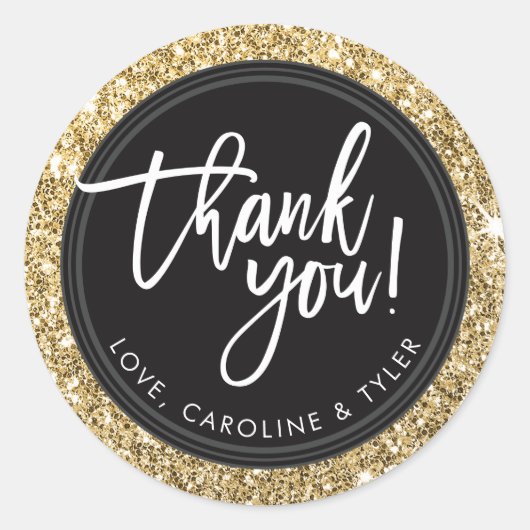 DANK U SEAL moderne hand geletterde gouden glitter Ronde Sticker (Voorkant)