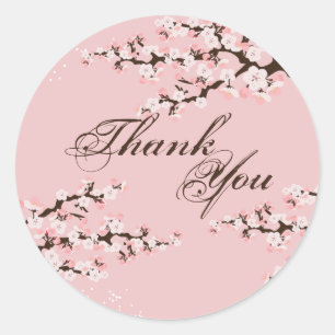 Dank u Seal - Roze Kersenbloesem Bruiloft Ronde Sticker