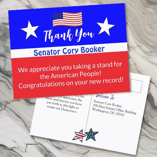 Dank u senator Cory Booker Gepersonaliseerd Briefkaart