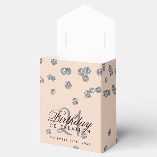 Dank u Silver 21st Verjaardag Confetti Blush Roos Bedankdoosjes (Geopend)