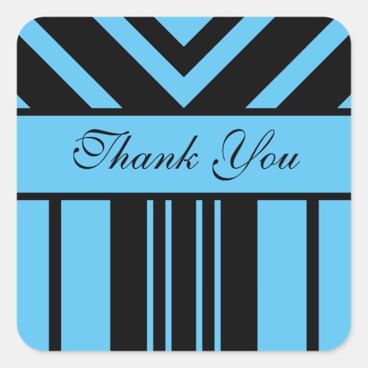 Dank u Sky Blue en Black Stripes Chevrons Vierkante Sticker (Voorkant)