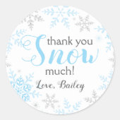 Dank u SNEEUW Much Winter ONEderland Blauwe Sneeuw Ronde Sticker (Voorkant)