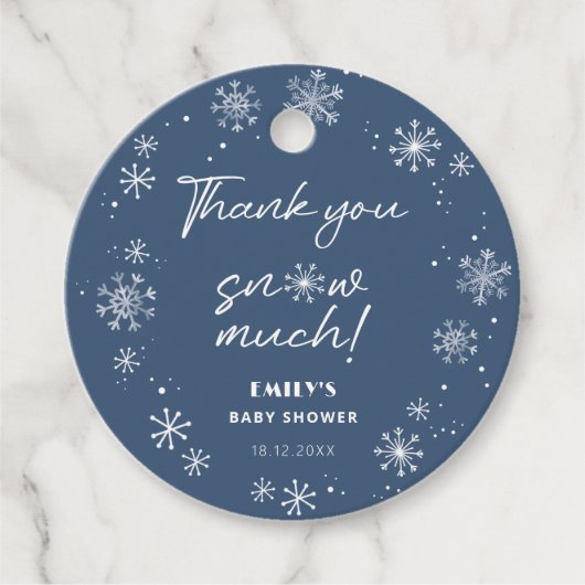 Dank u sneeuwveel blauw baby shower bedankjes labels (Voorkant)