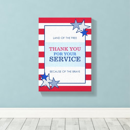 Dank u Stars Stripes Patriottische Veteranendienst Canvas Afdruk (Insitu (Houten vloer))