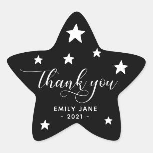 Dank u Sterren Baby shower Party Stickers Zwart