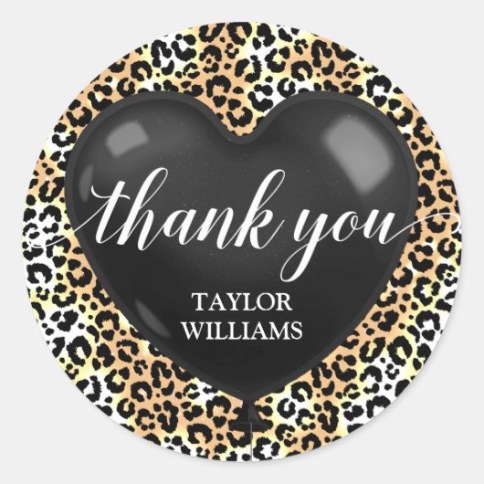Dank u tekst hart ballon luipaard ronde sticker (Voorkant)