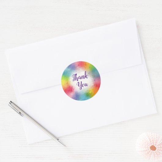 dank u tekst regenboog kleuren script ronde sticker (Envelop)