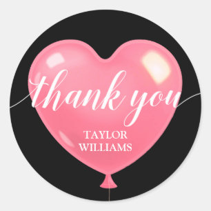 Dank u tekst roze hart ballon ronde sticker