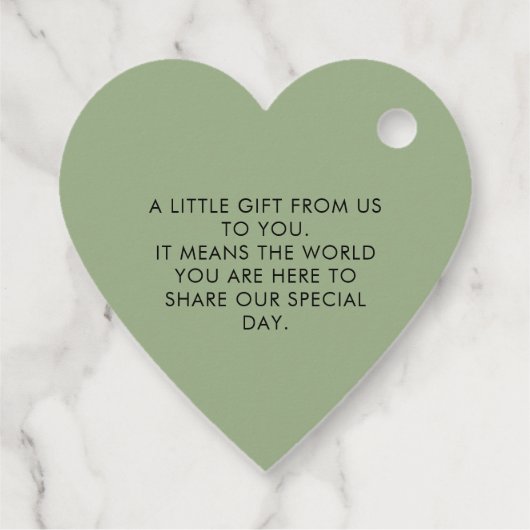 Dank u tekst Sage Green Custom Wedding Heart Bedankjes Labels (Achterkant)