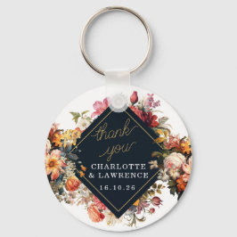 Dank U Trouwen  sinaasappel bloem ontwerp Sleutelhanger