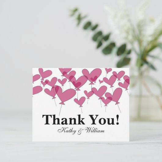 Dank u trouwkaarten met rode hartballonnen briefkaart (Staand voorkant)