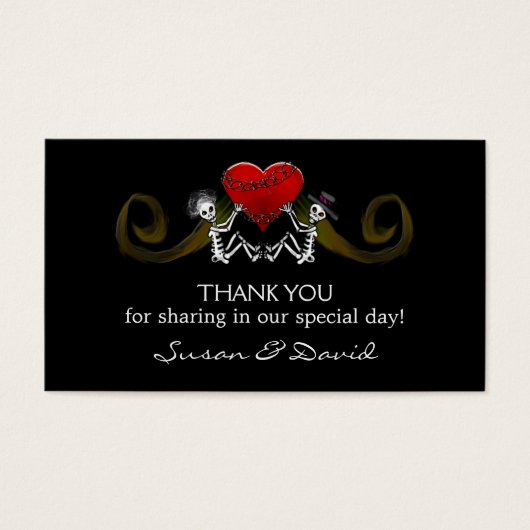 Dank u Trouwkaarten - Skeletten Holding Heart Visitekaartjes (Voorkant)