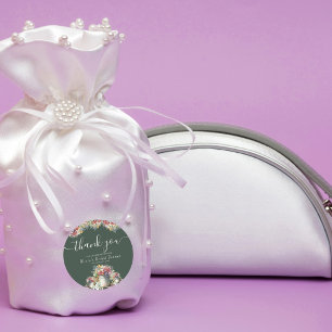 Dank U Typografie Lente Bloemen Bruids Bruiloft Ronde Sticker