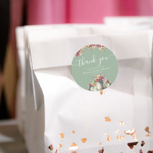 Dank U Typografie Lente Bloemen Bruids Bruiloft Ronde Sticker