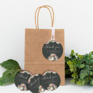 Dank U Typografie Lente Bloemen Bruids Bruiloft Ronde Sticker