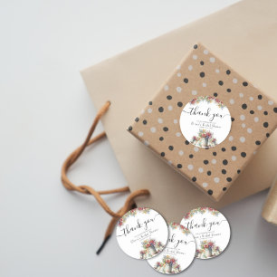 Dank U Typografie Lente Bloemen Bruidsfeestje Ronde Sticker