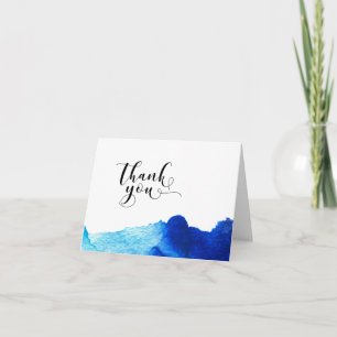 Dank U Typografie Trouwdag Blauwe Waterverf 2 Bedankkaart