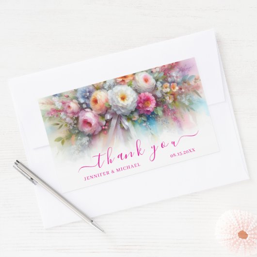 Dank U Uw Aangepaste Tekst Aquarel Bloemen Kunst Rechthoekige Sticker (Envelop)