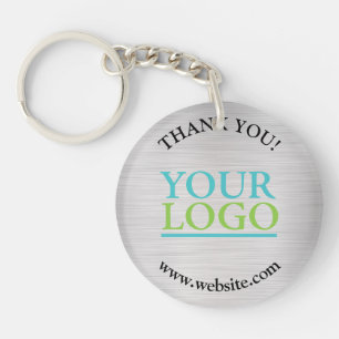Dank U, Uw Logo, Naam Website, Geborsteld Zilver Sleutelhanger