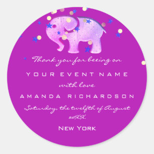 Dank u Verjaardag Baby shower Roze Olifant Meisje Ronde Sticker