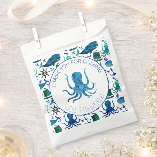 Dank u Verjaardagsfeestje Marine Octopus Nautical Bedankzakje (Geknipt)