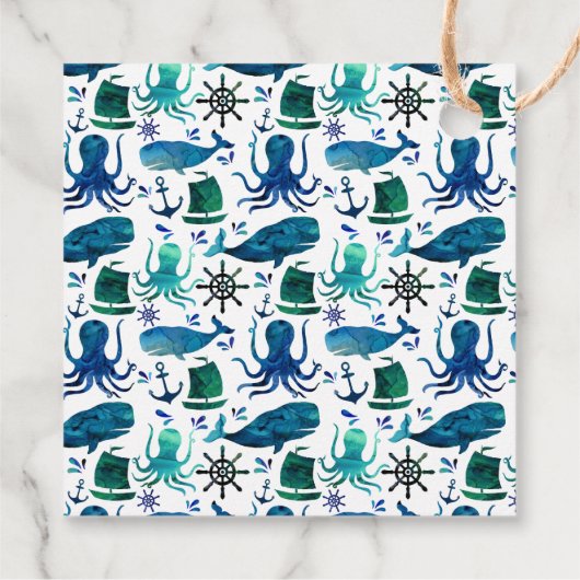 Dank u Verjaardagsfeestje Marine Whale Nautical Bedankjes Labels (Achterkant)